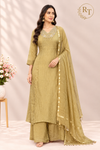 Golden Glow – Premium Mull Chanderi 3 Piece A-Line Suit Set (RT1581)