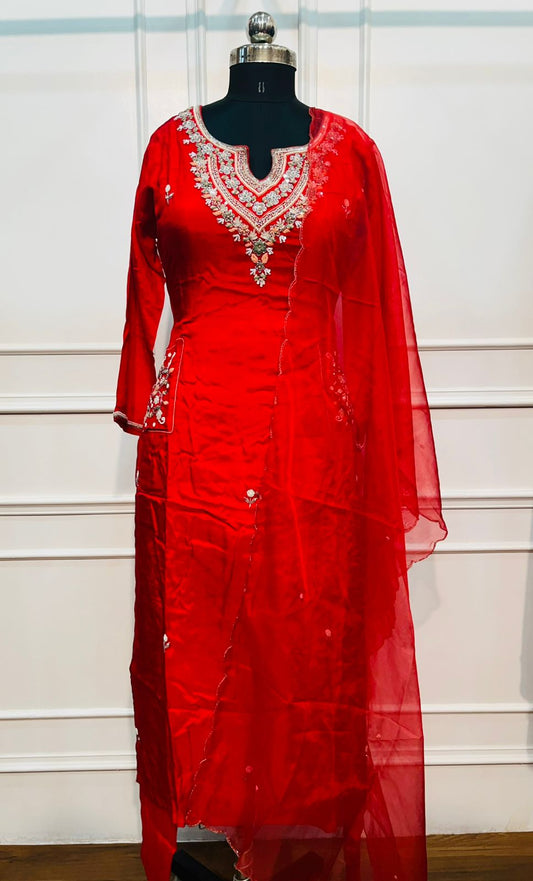Ruby Red Premium Dolla Silk Ethnic Suit 3PC Set (RT 1006)