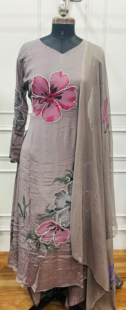 Mauve Blossom – Premium Chinon 3 Piece Suit Set (RT1487)