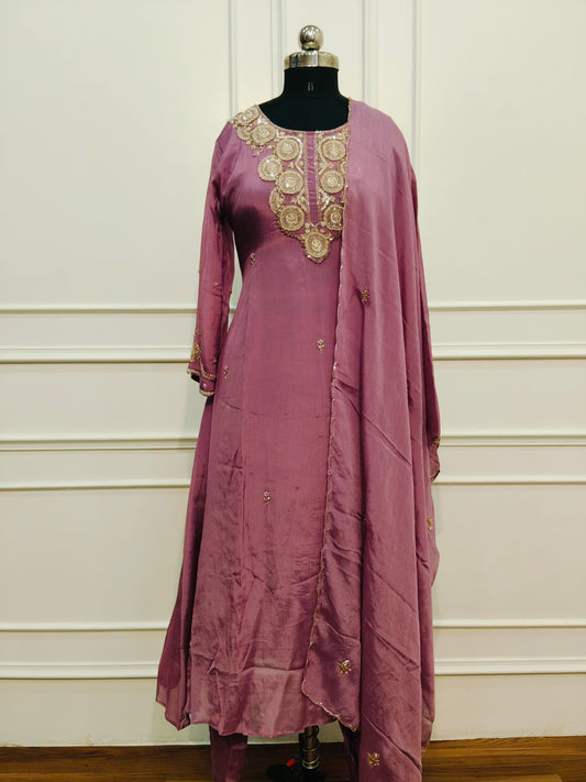 Pink Chinon Hand magam Work 3pc Kurthi set 275