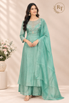 Mint Serenity Salsa Embroidered A-Line Suit Set (RT1573)