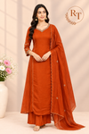 Rust Orange Embroidered A-Line Suit Set (RT1649)