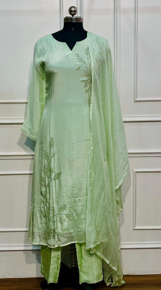 Mint Bloom Chinon A-Line Embroidered Suit Set (RT1039)