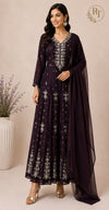 Cocoa Elegance – Premium Chinon Anarkali 3 Piece Suit Set (RT1131)