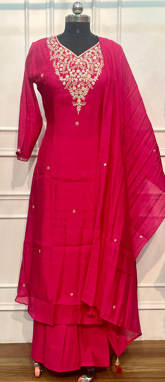 Ruby Radiance Mull Chanderi A-Line 3 Piece Suit Set (RT1163)