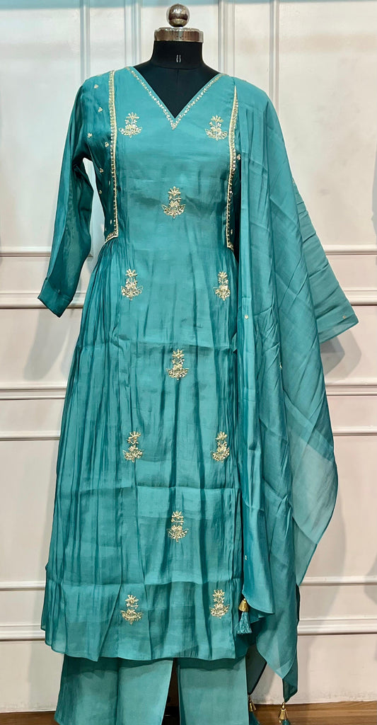 Ocean Mist Mull Chanderi A-Line Suit Set (RT1164)