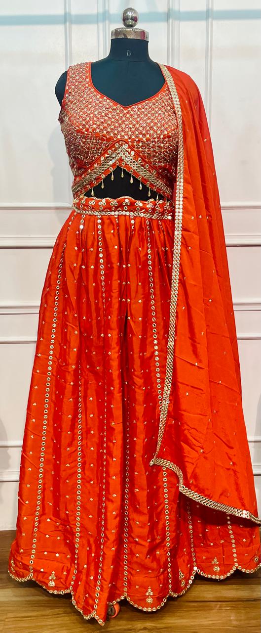 Tangerine Glow Georgette Embroidered Lehenga Set (RT1265)