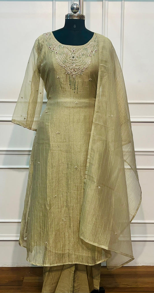 Sage Green Embroidered A-Line Suit Set (RT1347)