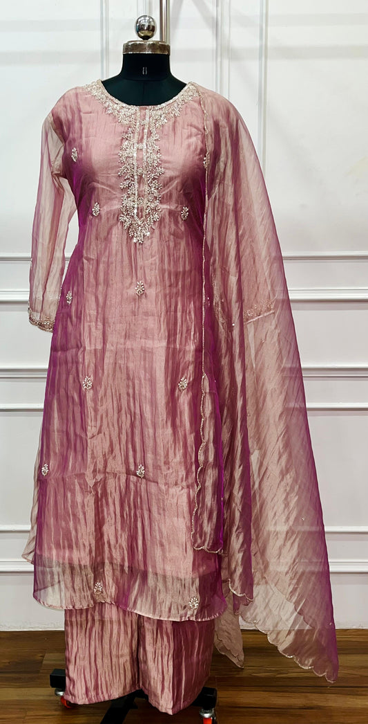 Dusty Pink Embroidered Salsa A-Line Suit Set (RT1479)