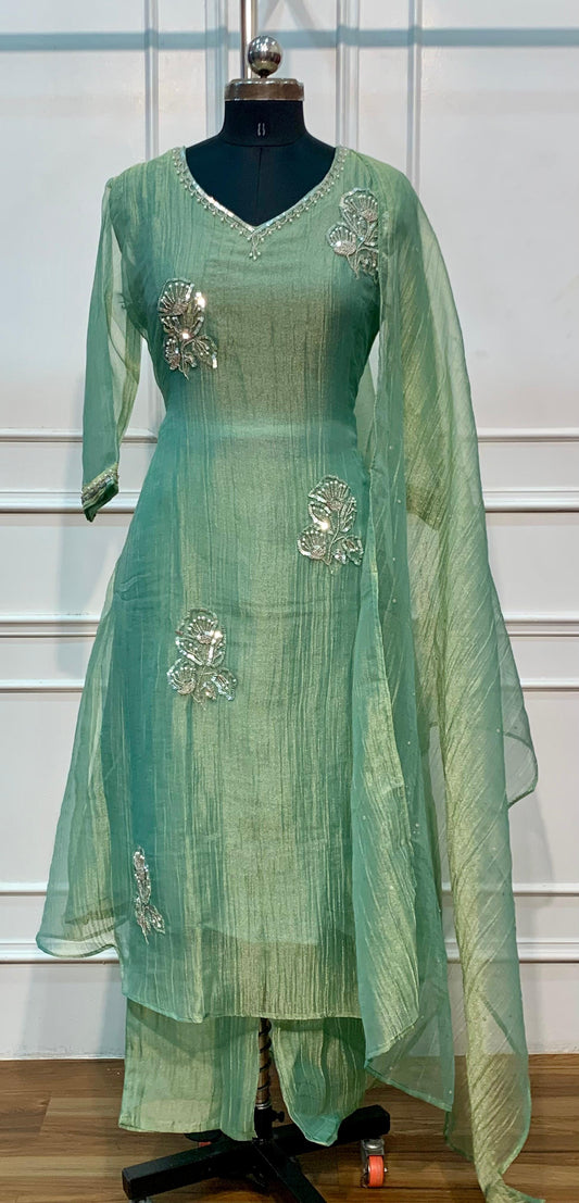 Sage Mist Miraci Embroidered A-Line Suit Set (RT1606)