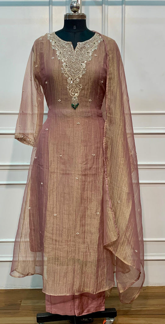 Rosewood Glow Salsa Embroidered A-Line Suit Set (RT1608)