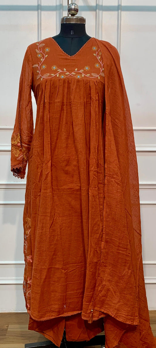 Rust Blossom Kota Cotton A-Line Suit Set (RT1604)