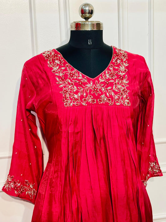 Ruby Blossom Mull Chanderi Suit Set (RT1019)