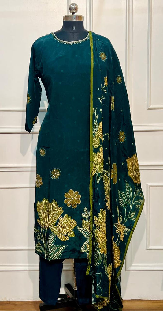 Emerald Bloom Butter Crepe Suit Set (RT2031)