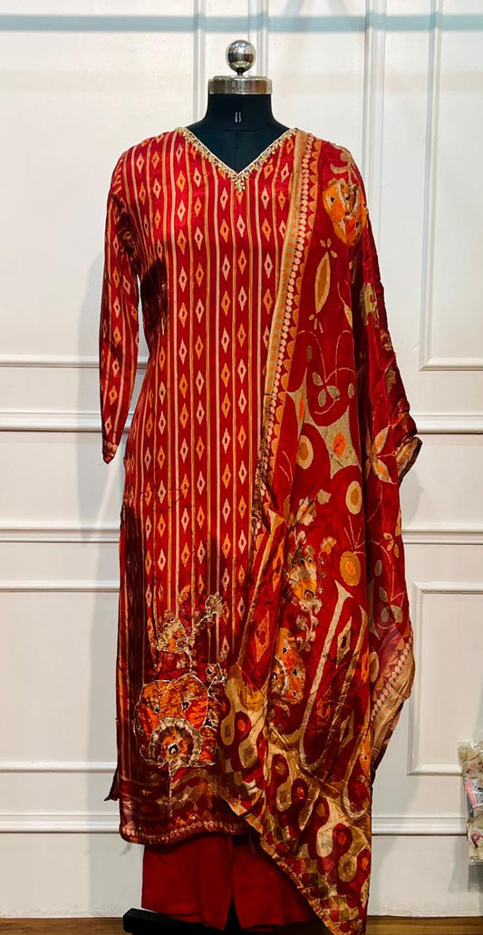 Ruby Ikat Elegance Butter Crepe Suit Set (RT2030)