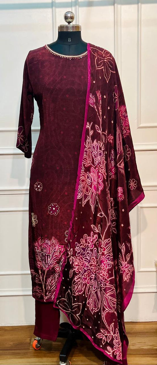 Royal Berry Blossom Butter Crepe Suit Set (RT2029)