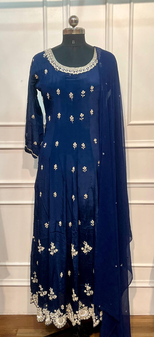 Navy Elegance Chinon Anarkali Set (RT1038)