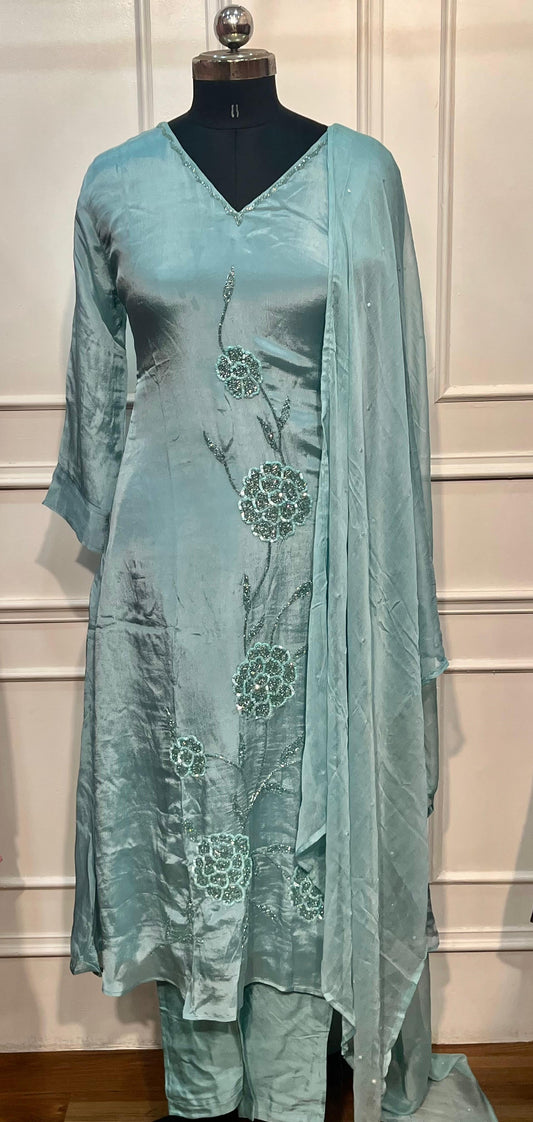 Aqua Blossom Chinon A-Line Suit Set (RT1043)