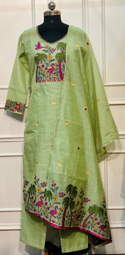 Mint Tropicana Jamdani Suit Set (RT1056)