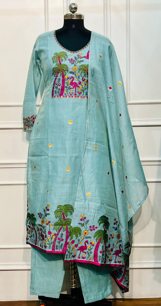 Aqua Blue Tropicana Jamdani Suit Set (RT1054)