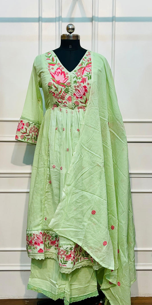 Spring Blossom Mint Anarkali Suit Set (RT1063)