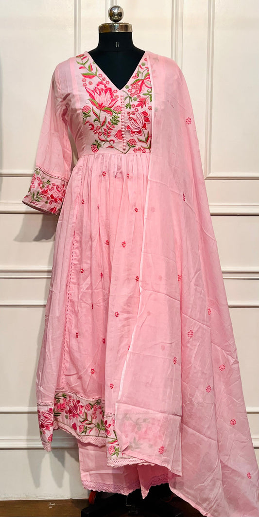 Rosewood Charm Mull Cotton Anarkali Set (RT1064)