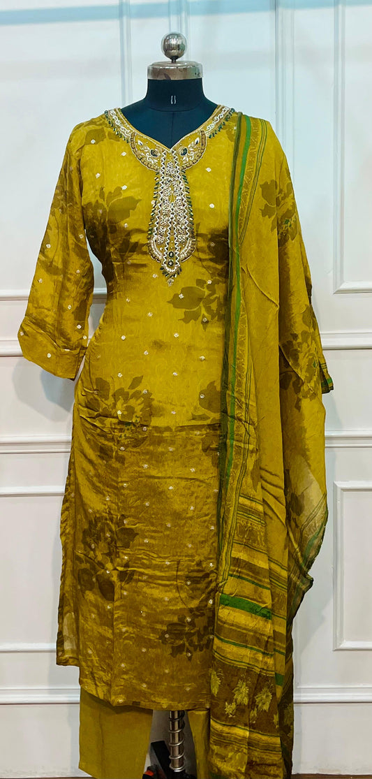 Golden Fern Chinon Printed Straight Cut Suit Set (RT1104)