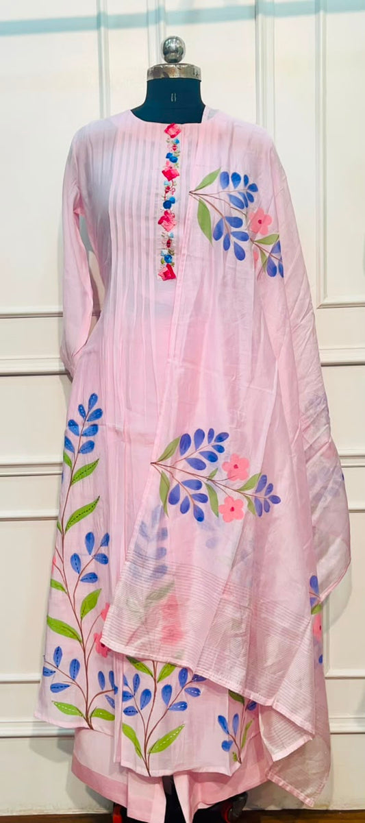 Rosé Milk – Poly Mull Chanderi 3 Piece Suit Set (RT1126)