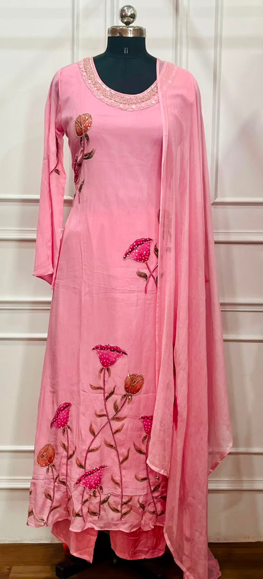 Rosé Bloom – Premium Chinon A-Line Suit Set (RT1114)