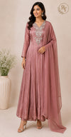 Dusty Rose Charm – Premium Chinon Anarkali 3 Piece Suit Set (RT1132)