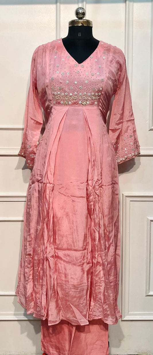 Blush Elegance Chinon Embellished Anarkali Suit Set (XL)