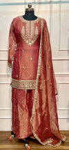 Rust Rose Crushed Shimmer Embroidered Suit Set (XL)