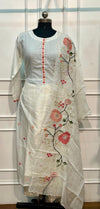 Ivory Floral Embroidered Chanderi Suit Set (L)