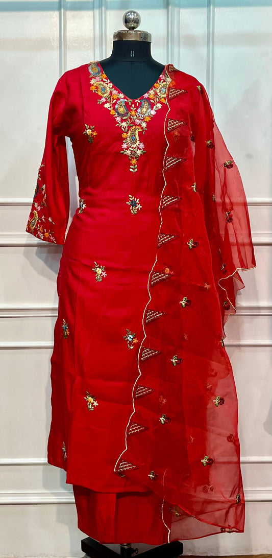 Ruby Blossom Muslin Embroidered Suit Set (RT1143)
