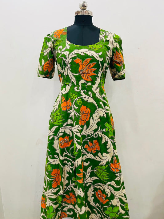 Verdant Bloom Cotton Kalamkari Dress (RT1146)