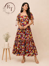 Crimson Bloom Cotton Kalamkari Dress (RT1147)