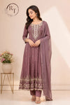 Dusty Mauve Chinon Embroidered anarkali Suit Set (RT1176)