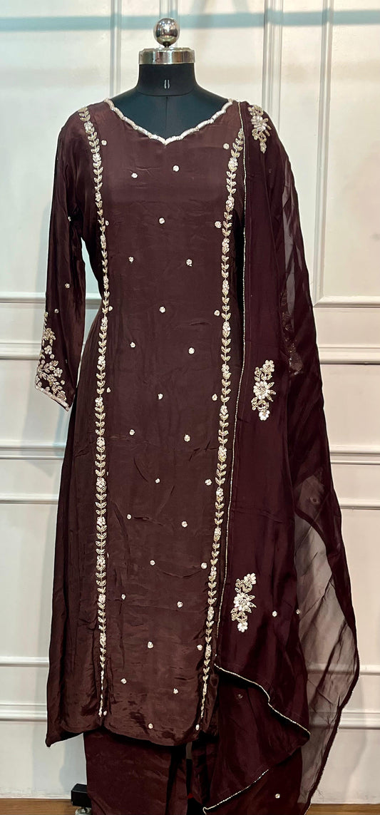 Coffee Brown Elegance Premium HO A-Line Suit Set (RT1178)