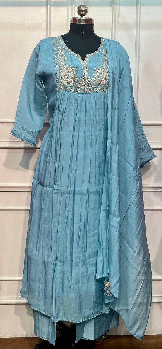Blue Breeze Premium Mull Chanderi A-Line Suit Set (RT1184)