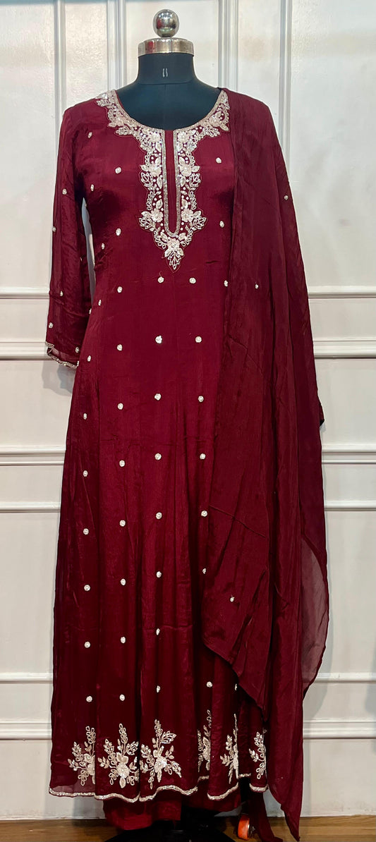 Ruby Vine Chinon Embroidered Anarkali Set (RT1209)