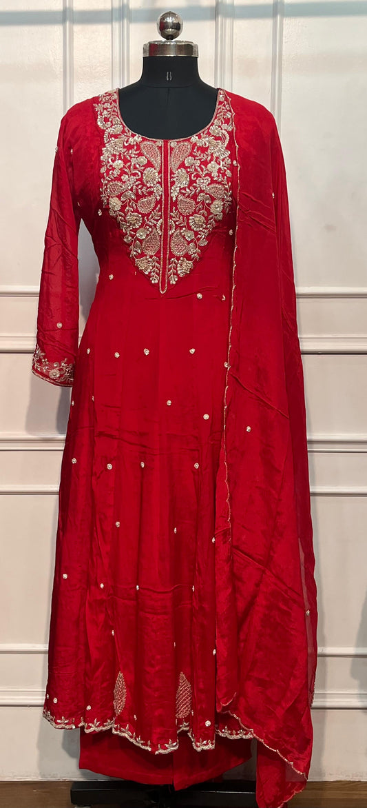 Crimson Grace Premium Chinon Anarkali Suit Set (RT1210)