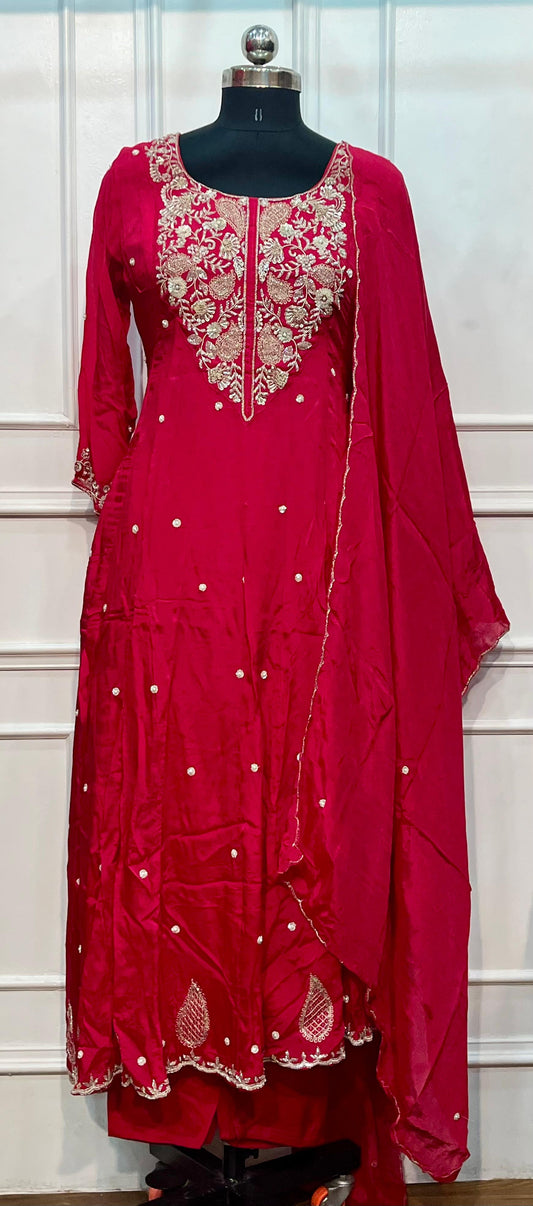 Radiant Fuchsia Premium Chinon Anarkali Suit Set (RT1211)