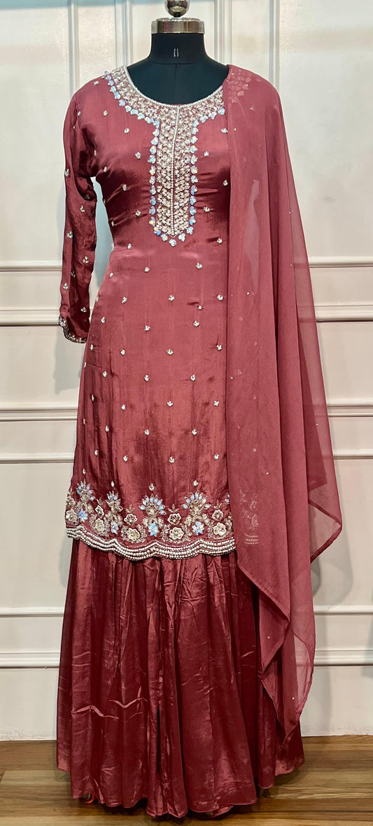 Vintage Wine Premium Chinon Sharara Suit Set (RT1219)