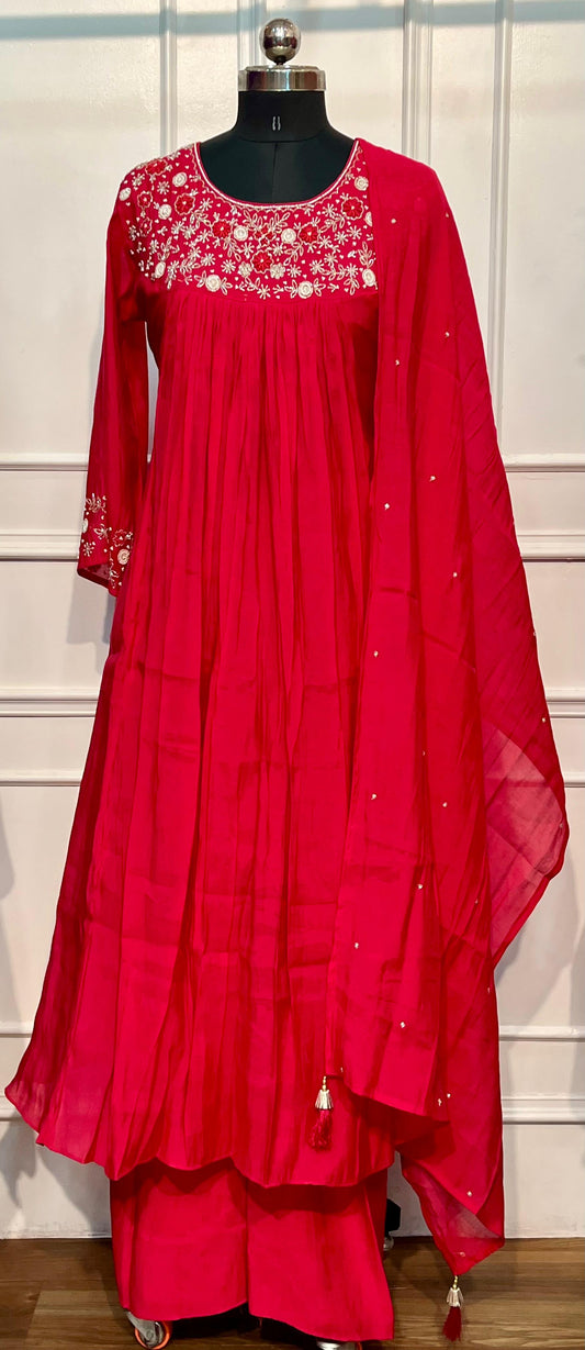 Ruby Royale Mull Chanderi Embroidered Anarkali Suit Set (RT1234)