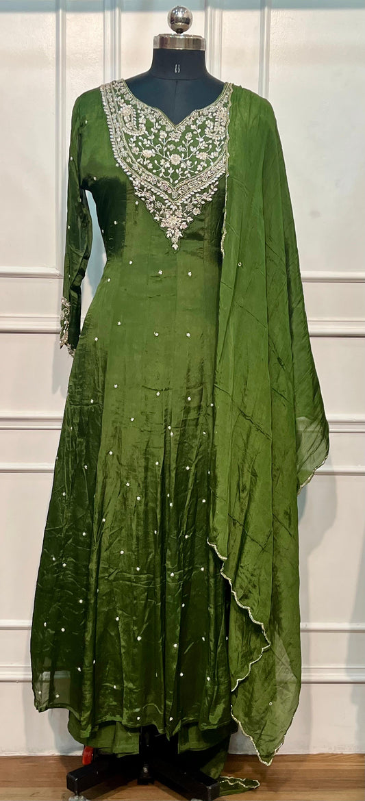 Emerald Royale Chinon Embroidered Anarkali Suit Set (RT1238)