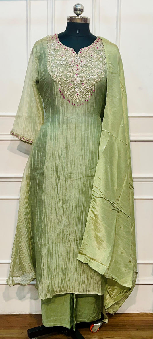 Pistachio Bloom Salsa Embroidered A-Line Suit Set (RT1254)