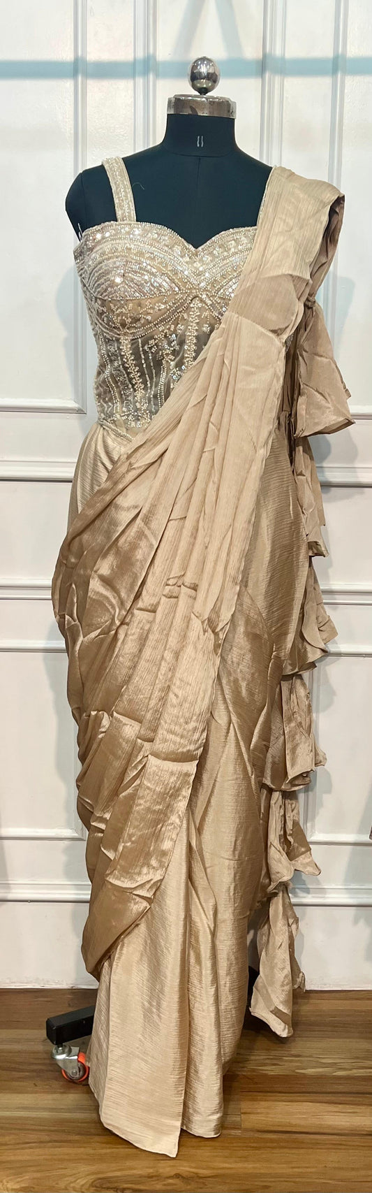 Champagne Georgette One Minute Ready-to-Wear Saree (RT1276)