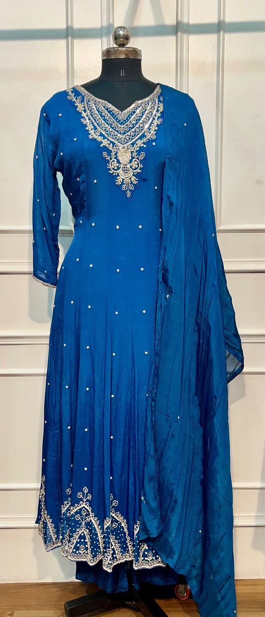 Royal Sapphire Chinon Embroidered Anarkali Suit Set (RT1278)