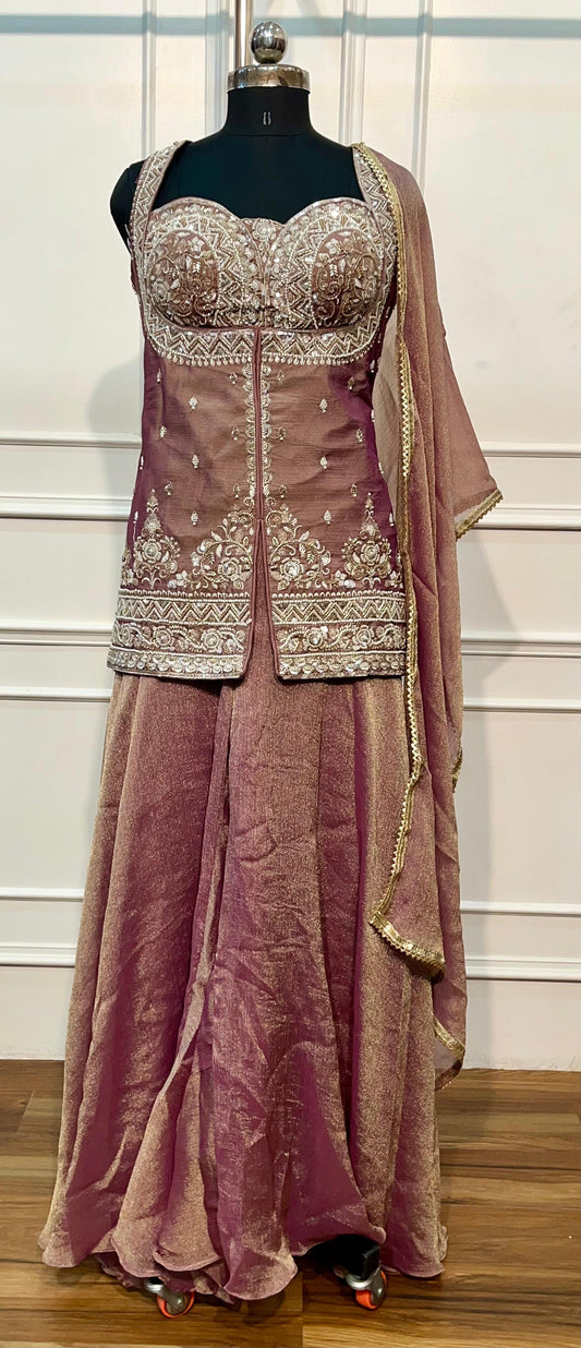 Antique Rose Salsa Sharara Ensemble with Statement Bodice (RT1323)