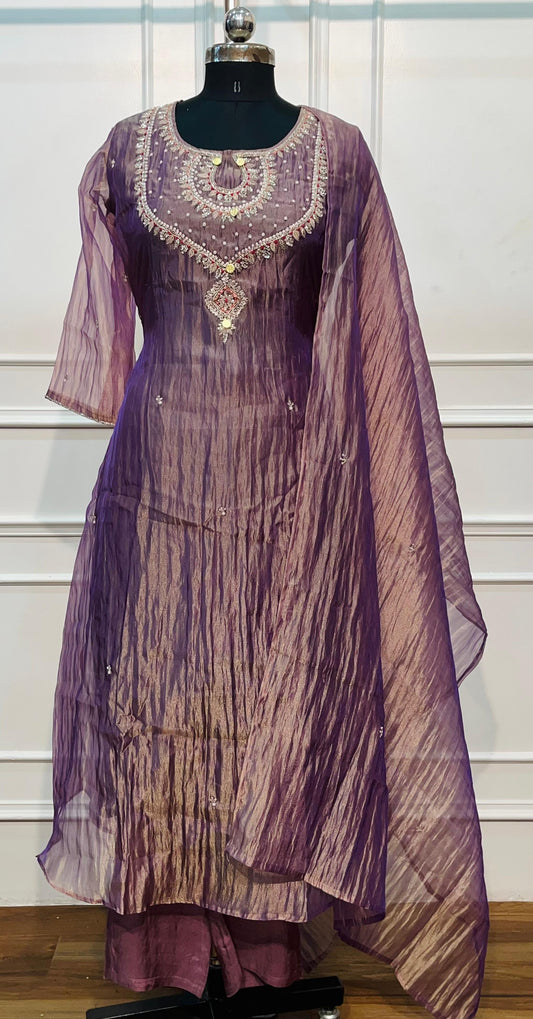 Royal Plum Salsa A-Line Embroidered Suit Set (RT1341)
